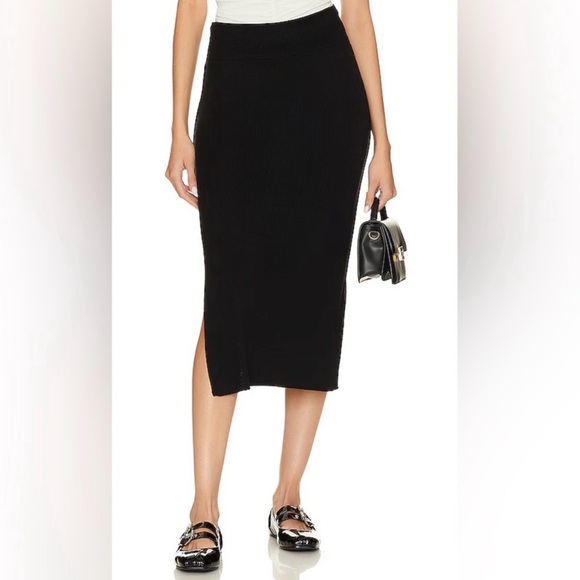 Free People Golden Hour Midi skirt black knit size Large - Picture 2 of 7